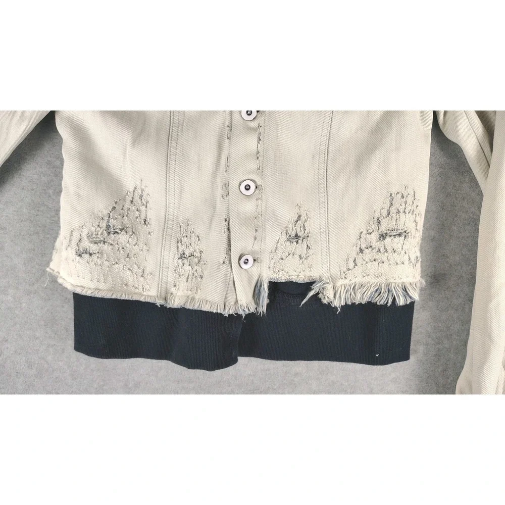 People Double Weave Denim Jacket Hoodie Distressed Layered Boho Sz XS - Picture 4 of 11